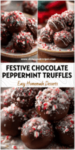 Round Chocolate Peppermint Truffle Balls coated in crushed peppermint candies on a holiday plate